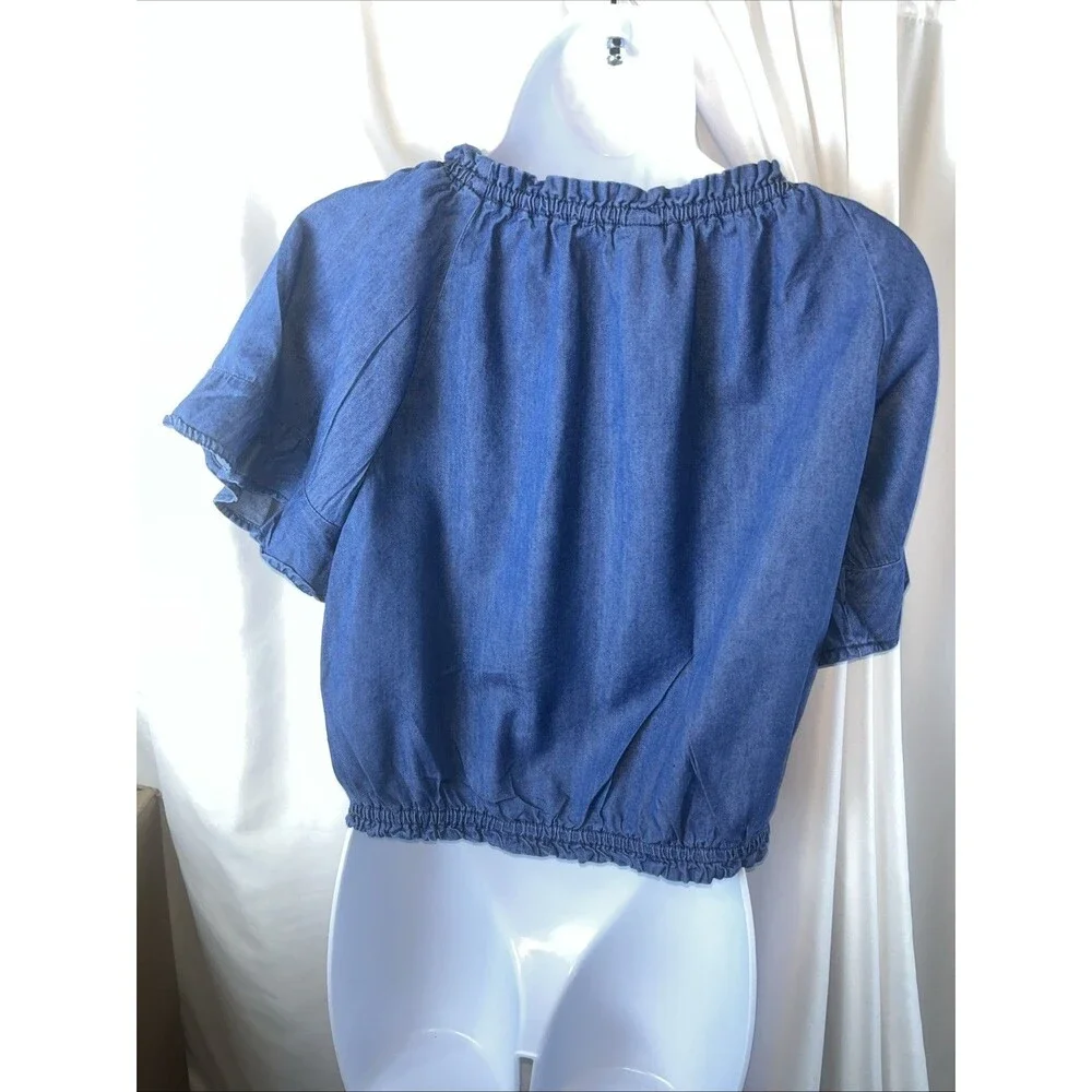 Justice Girls Blue Peasant Crop Top Size 12 Boho Cottagecore Fairycore Festival